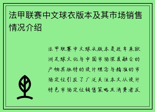 法甲联赛中文球衣版本及其市场销售情况介绍